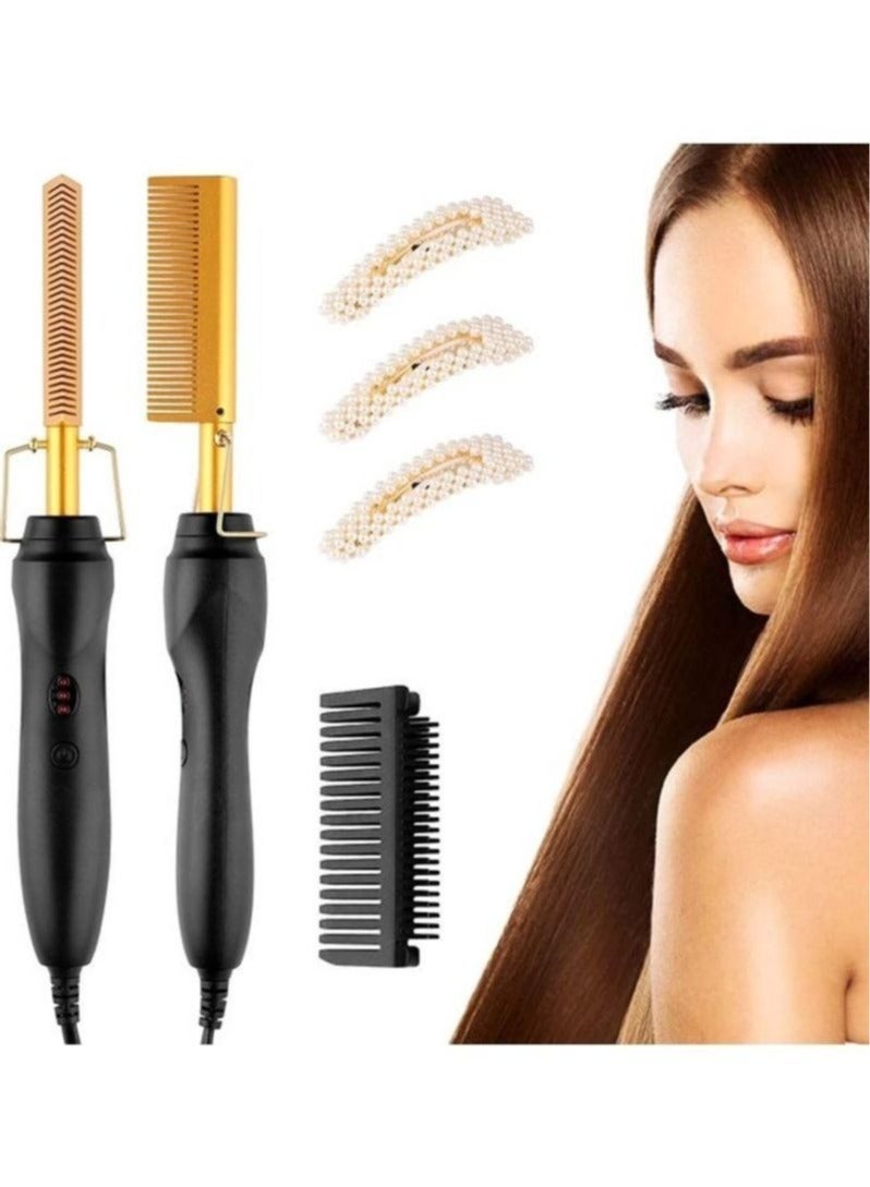 Electric Hot Flat Hair Straightening Smoothing Heating Iron Comb Brush - Image 1