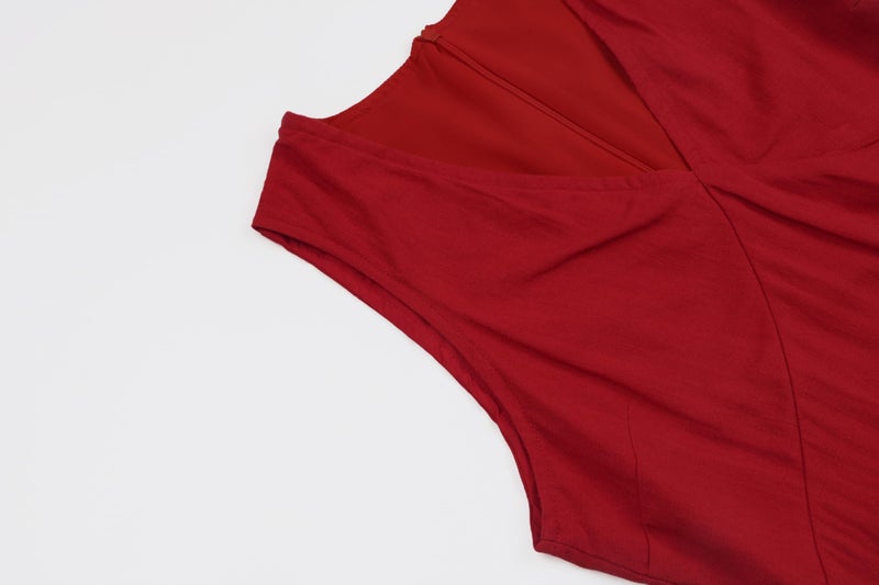 CHARTOU Women's Summer Sleeveless Mini Dress Cotton Linen V Neck Cinched A Line Slim Tank Short Dress (Large, Red) - Image 5