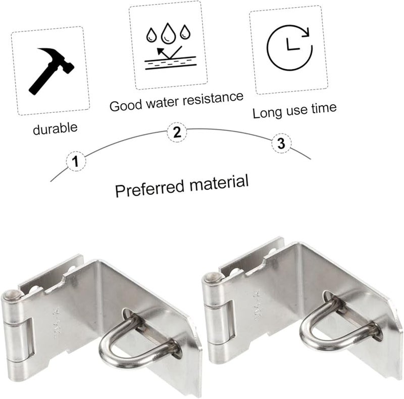 Stainless Steel Right Angle Door Hasp Lock 6 5X4 5CM Silver 2 Pack Cabinet Furniture Latch - Image 5