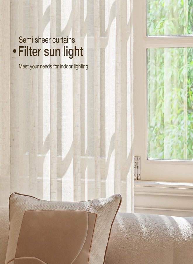 Anmao Natural Linen Curtains for Living Room 84 Inch Length 2 Panels Set, Light Filtering Semi Sheer Window Curtain Drapes for Bedroom with Curtain Rings and Clips, 52 Inch Wide Each Panel, Ecru - Image 3