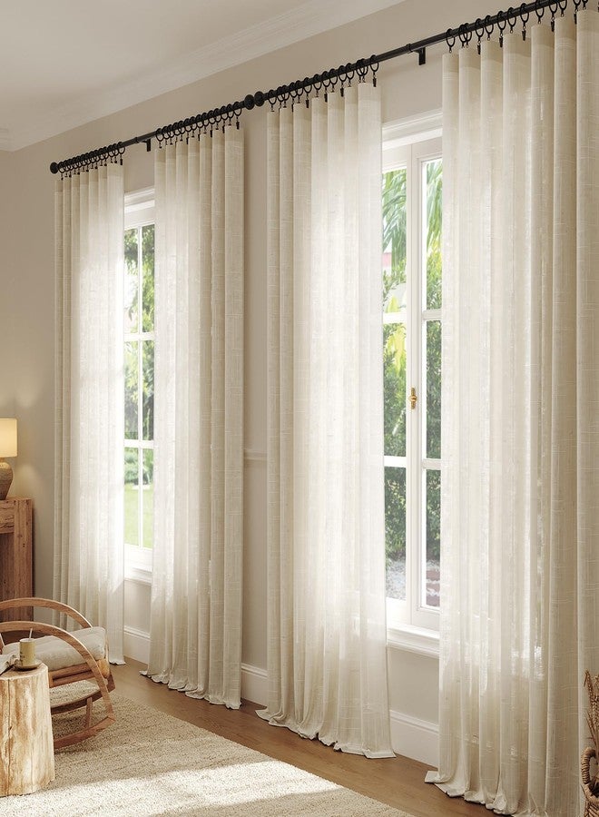 Anmao Natural Linen Curtains for Living Room 84 Inch Length 2 Panels Set, Light Filtering Semi Sheer Window Curtain Drapes for Bedroom with Curtain Rings and Clips, 52 Inch Wide Each Panel, Ecru - Image 5
