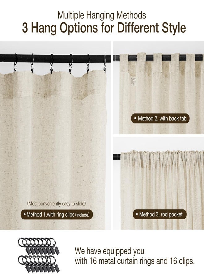Anmao Natural Linen Curtains for Living Room 84 Inch Length 2 Panels Set, Light Filtering Semi Sheer Window Curtain Drapes for Bedroom with Curtain Rings and Clips, 52 Inch Wide Each Panel, Ecru - Image 4