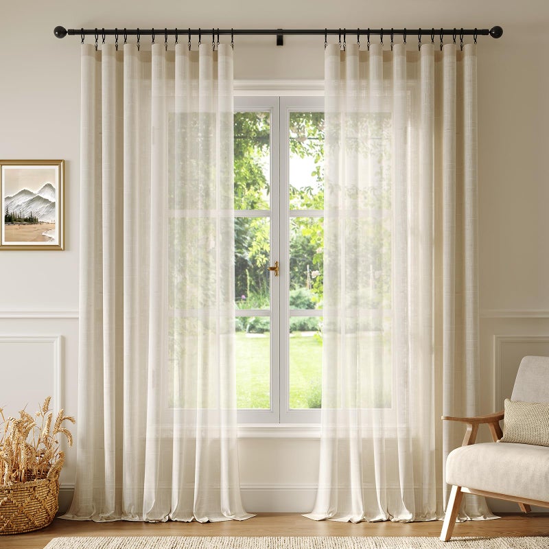 Anmao Natural Linen Curtains for Living Room 84 Inch Length 2 Panels Set, Light Filtering Semi Sheer Window Curtain Drapes for Bedroom with Curtain Rings and Clips, 52 Inch Wide Each Panel, Ecru - Image 1