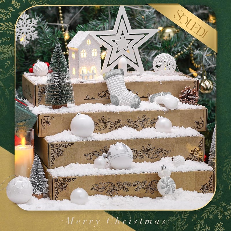 SOLEDI 128-pc Christmas Tree Ornament Set - Pre-Tied Shiny Shatterproof Decorated Baubles for Xmas Festival Holiday Decor - Image 4