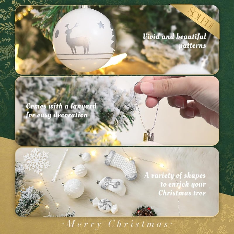 SOLEDI 128-pc Christmas Tree Ornament Set - Pre-Tied Shiny Shatterproof Decorated Baubles for Xmas Festival Holiday Decor - Image 3