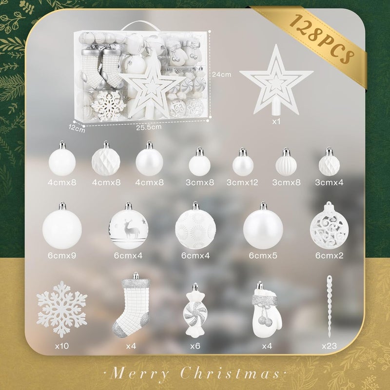 SOLEDI 128-pc Christmas Tree Ornament Set - Pre-Tied Shiny Shatterproof Decorated Baubles for Xmas Festival Holiday Decor - Image 2