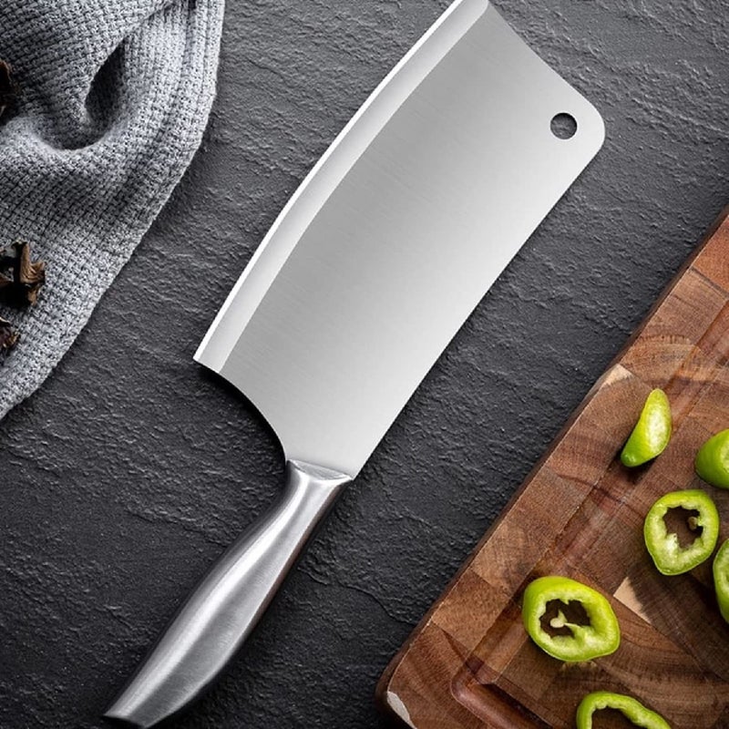 DORMICO 7 Kitchen Meat Cleaver Knife High Carbon Stainless Steel Ultra Sharp Knife for Meat Vegetable for Bonning Chopping Cutting Silver Pack of 1 - Image 5