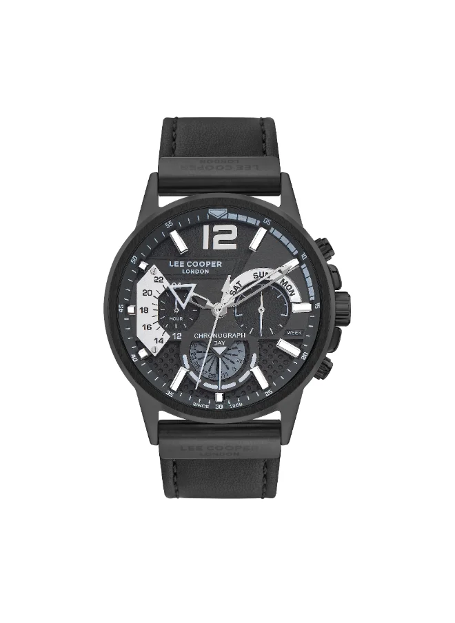 لي كوبر Men's VX9JE1 Movement Watch, Multi Function Display and Leather Strap - LC07614.661, Black