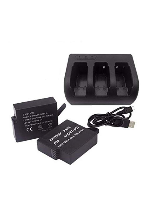 Gopro Hero 5 Battery 2X1220mAh Bateria Hero5 Gopro5 Battery + 3 Way Charger Gopro Go Pro Hero5 HERO 5 Camera Accessories