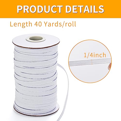 XKDOUS Elastic Band for Sewing, 1/4 Inch 40 Yards White Knit Elastic Bands High Elastic Cord for Sewing Waistband and Pants Waist - Image 2