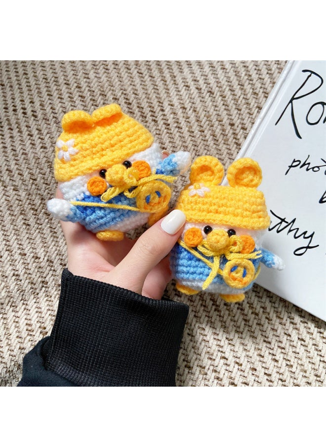 Generic - Knitted Smiley Chick For Apple AirPods Pro1/2/3 Generation Headset Protective Case Cute Protective Soft Case Applicable-Color:Knitted Duck Backpack-Applicable Model:AirPods Three Generations - Image 1