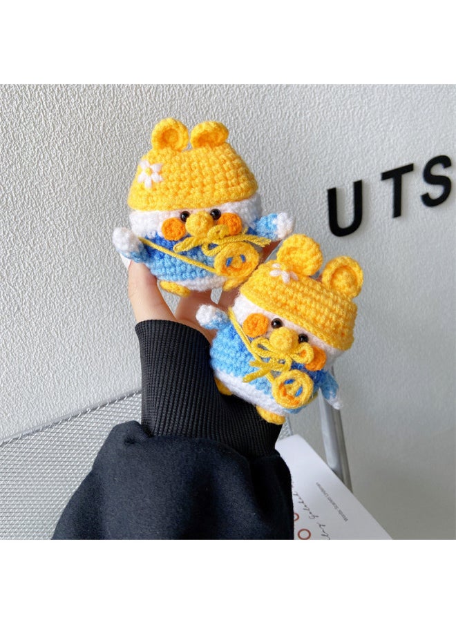 Generic - Knitted Smiley Chick For Apple AirPods Pro1/2/3 Generation Headset Protective Case Cute Protective Soft Case Applicable-Color:Knitted Duck Backpack-Applicable Model:AirPods Three Generations - Image 1