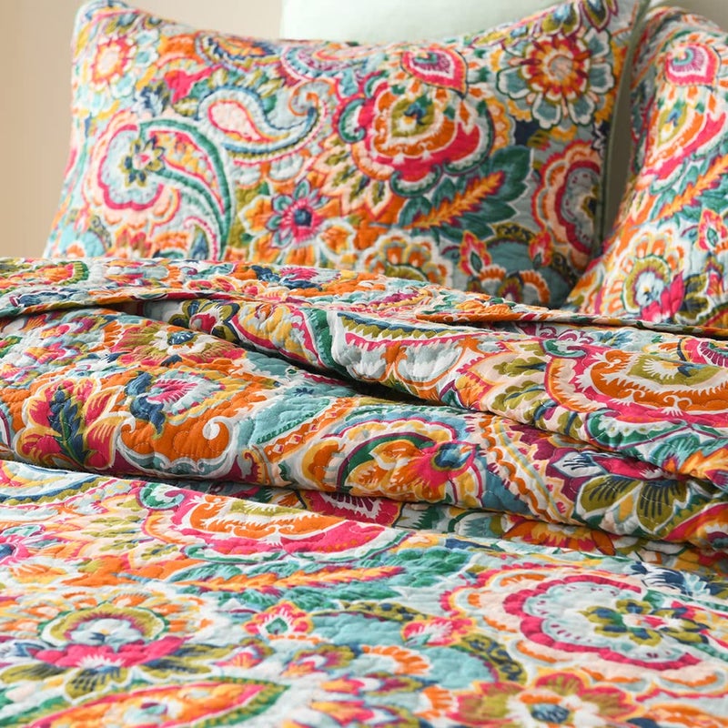 VISIMISI Cotton Bedspread Quilt Sets, Reversible Bedding Coverlet Sets Comforter, Gorgeous Red Floral Paisley Bedspread, Queen Size - Image 3