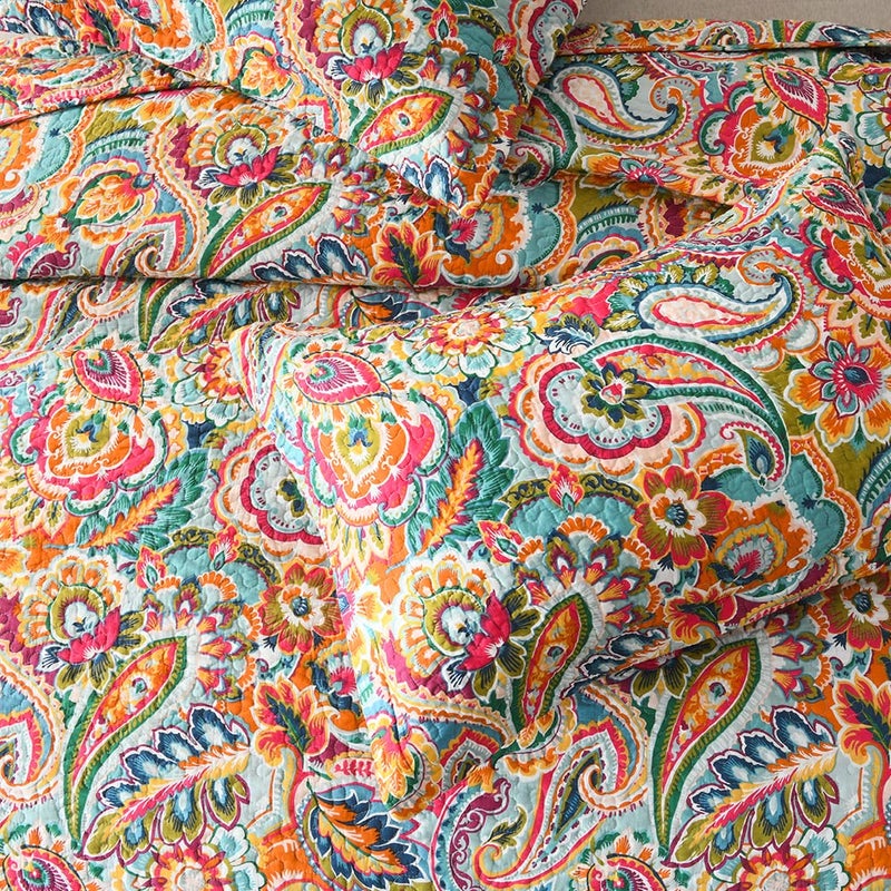 VISIMISI Cotton Bedspread Quilt Sets, Reversible Bedding Coverlet Sets Comforter, Gorgeous Red Floral Paisley Bedspread, Queen Size - Image 5