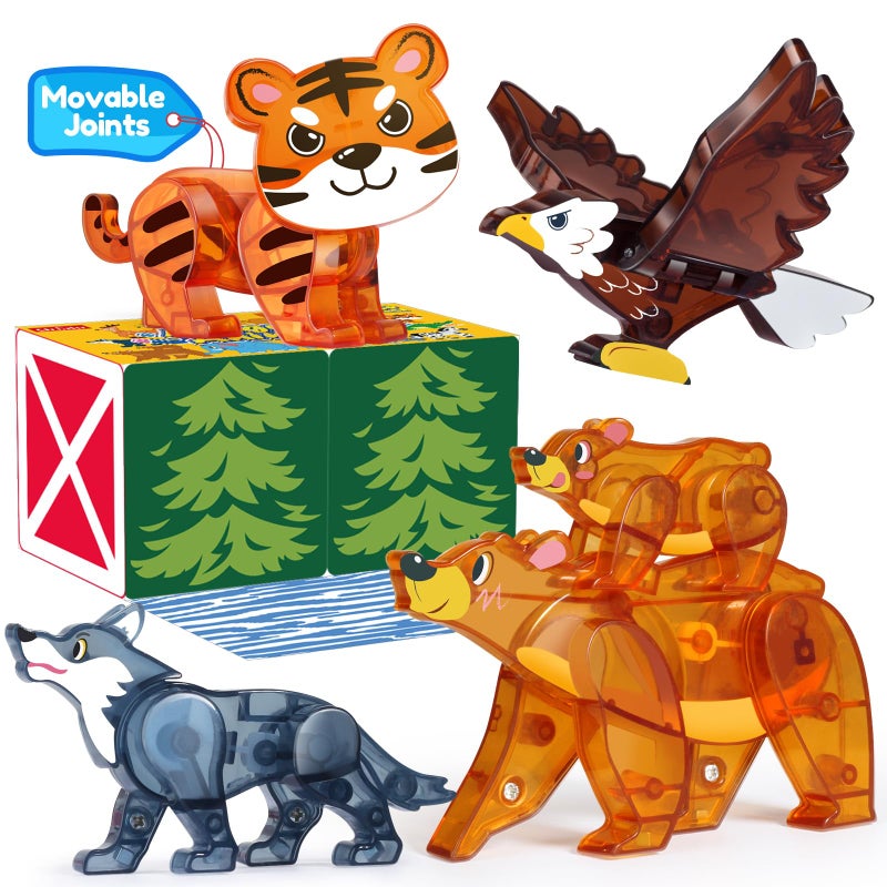 Oriate Magnet Wild Animals for Magnetic Tiles 5pcs Movable Joints Zoo Animals for Magnetic Blocks Animal Toys Compatible with Magnetiles Educational Magnetic Building Tiles for Kids magnitiles - Image 3