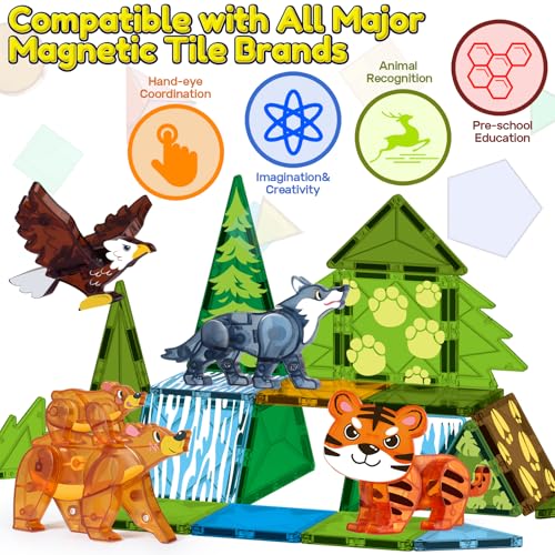 Oriate Magnet Wild Animals for Magnetic Tiles 5pcs Movable Joints Zoo Animals for Magnetic Blocks Animal Toys Compatible with Magnetiles Educational Magnetic Building Tiles for Kids magnitiles - Image 5