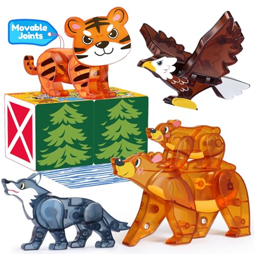 Oriate Magnet Wild Animals for Magnetic Tiles 5pcs Movable Joints Zoo Animals for Magnetic Blocks Animal Toys Compatible with Magnetiles Educational Magnetic Building Tiles for Kids magnitiles - Image 1
