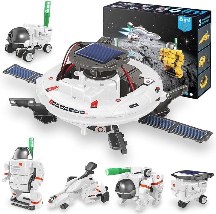 Playsheek STEM Projects for Kids Ages 8-12 Solar Robot Kit 6-in-1 Space Toys for 10-Year-Old Boy Girl Gift Building Toys Science Kits Christmas Birthday Gifts for 8 9 10 11 12 Year Old, White - Image 1