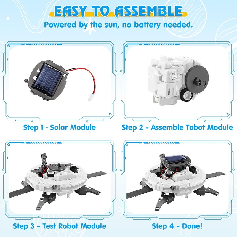 Playsheek STEM Projects for Kids Ages 8-12 Solar Robot Kit 6-in-1 Space Toys for 10-Year-Old Boy Girl Gift Building Toys Science Kits Christmas Birthday Gifts for 8 9 10 11 12 Year Old, White - Image 4