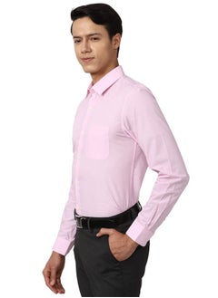 Peter England Peter England Men's Everyday Solid Slim Fit Full Sleeve Formal Shirt | Cotton-Rich Light Pink  - Image 2