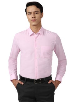 Peter England Peter England Men's Everyday Solid Slim Fit Full Sleeve Formal Shirt | Cotton-Rich Light Pink  - Image 1