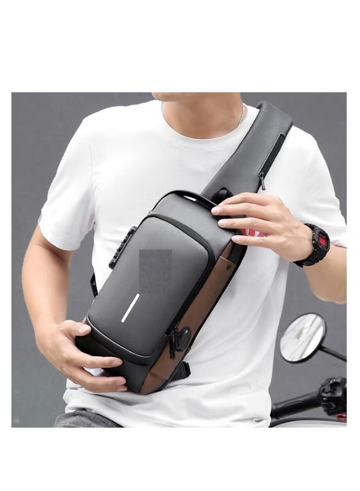 Dreamzon Men's Sling Bag Chest Shoulder Backpack Pack Cross Body Pouch Travel Sport Black Side Brown - Image 2