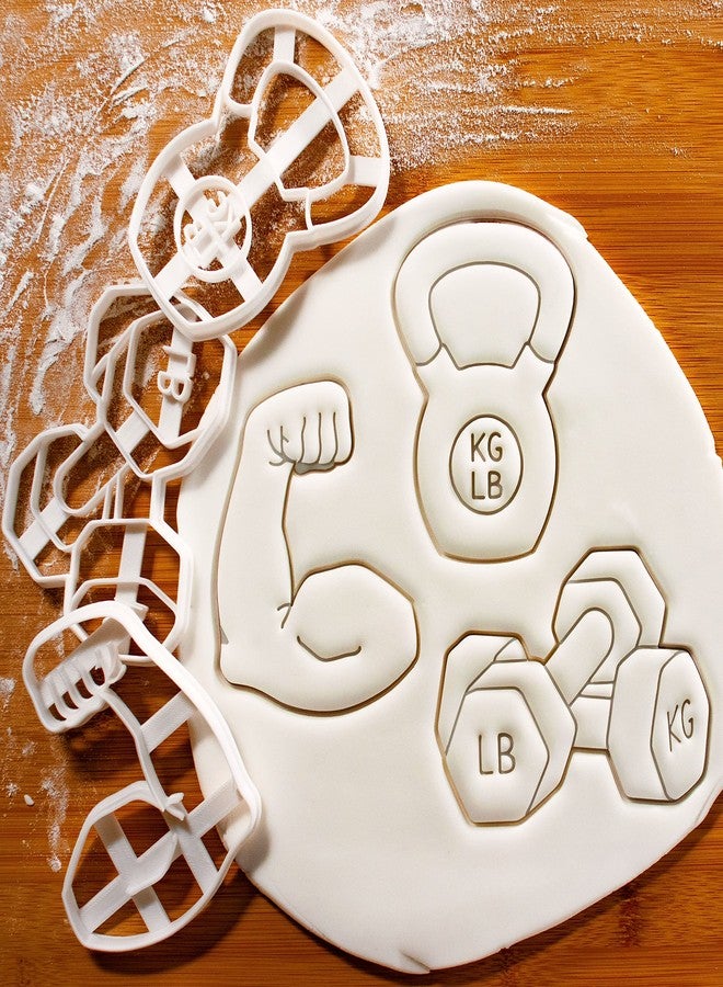 Bakerlogy Set of 3 Weight Training cookie cutters (Kettlebell, Dumbbells, Flexed Bicep), 3 pieces - Bakerlogy - Image 2