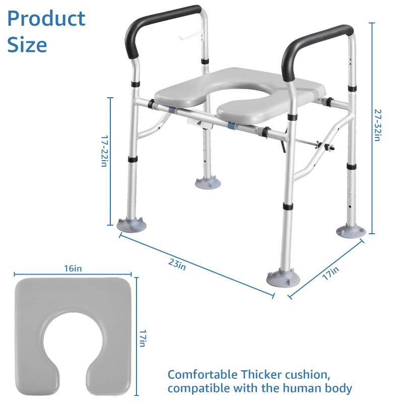KSITEX Raised Toilet Seat 400lbs, Toilet Seat Risers for Seniors, Handicap Elevated Toilet Seat with Handles & Padded Seat, Commode Chair with Adjustable Height & Width, for Elderly, Pregnant, Fit Any Toilet - Image 3
