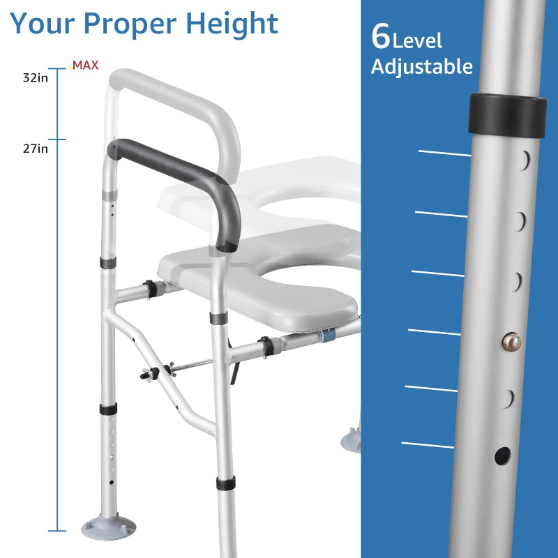 KSITEX Raised Toilet Seat 400lbs, Toilet Seat Risers for Seniors, Handicap Elevated Toilet Seat with Handles & Padded Seat, Commode Chair with Adjustable Height & Width, for Elderly, Pregnant, Fit Any Toilet - Image 2