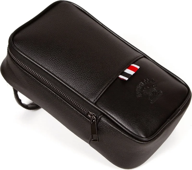 Avca Men's Black Vegan Leather Shaving Travel Cosmetic Portfolio Care Hand Bag Daily