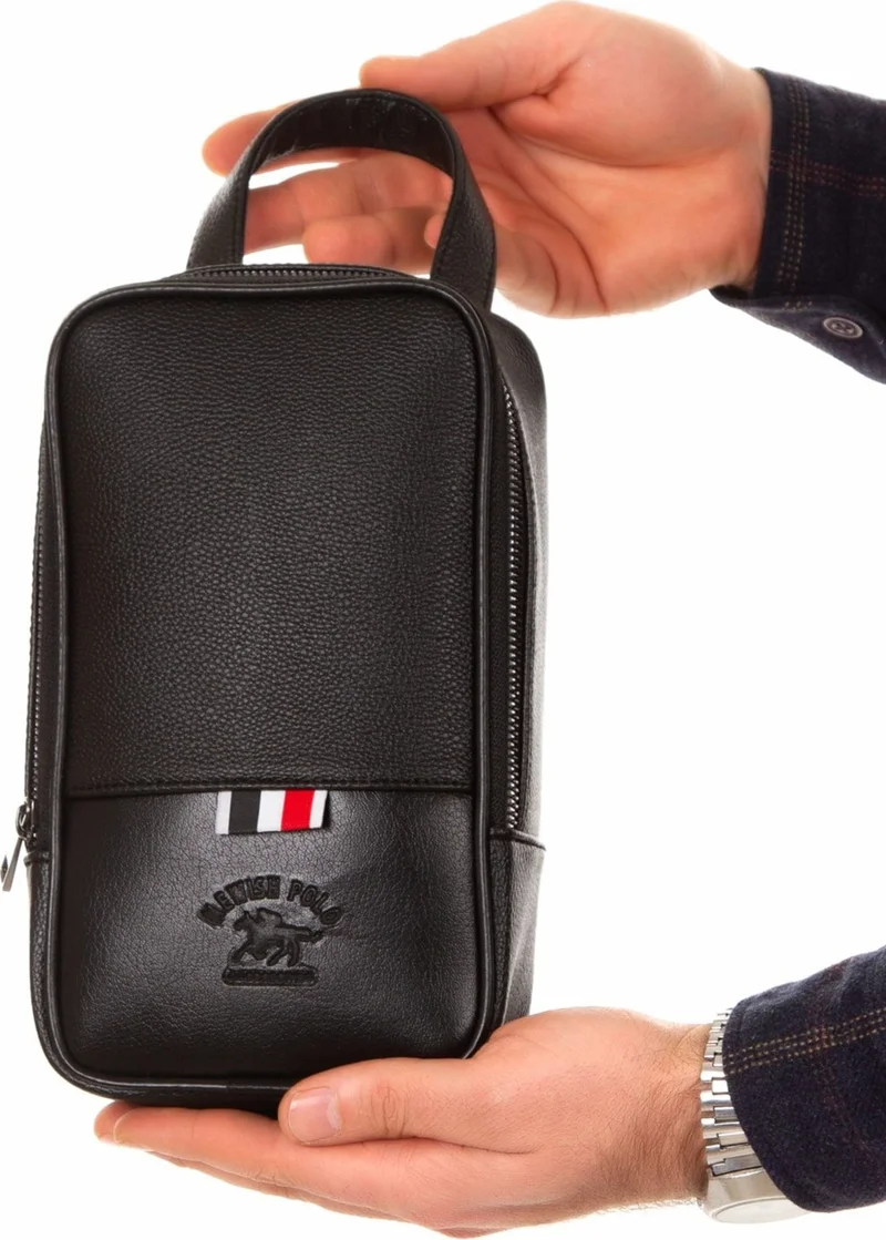 Avca Men's Black Vegan Leather Shaving Travel Cosmetic Portfolio Care Hand Bag Daily