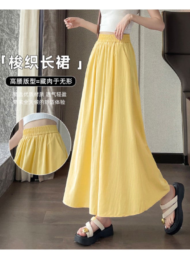 Baleno Spring/autumn Lightweight Ice Silk High-waisted A-line Woven Maxi Skirt For Women - Breathable Casual Elegant Yohji Yamamoto Style Long Skirt - Image 1