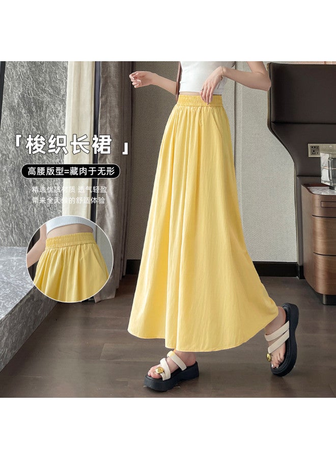 Baleno Spring/autumn Lightweight Ice Silk High-waisted A-line Woven Maxi Skirt For Women - Breathable Casual Elegant Yohji Yamamoto Style Long Skirt - Image 2