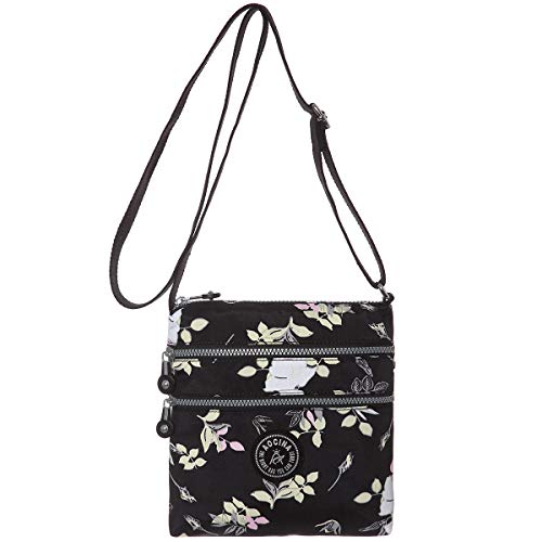AOCINA Crossbody Purses for Women Lightweight Small Travel Bag Shoulder Purses and Handbags with Multi Zipper Pockets (Black Flower) - Image 1