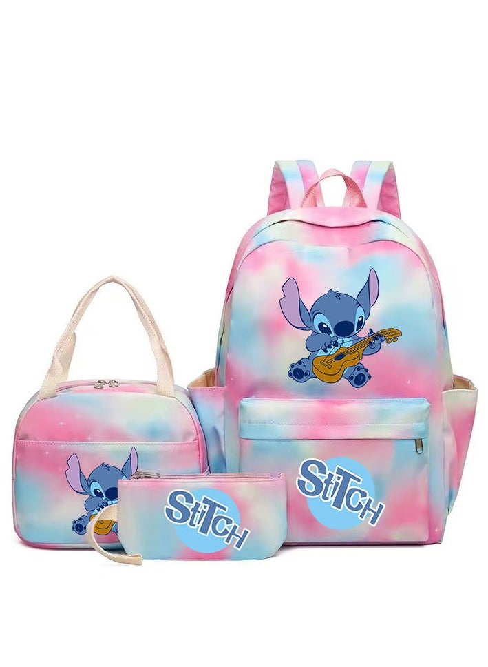 New Stitch Three-Piece Printed School Bag Student Backpack Lunch Bag Pencil Bag 31*43*16cm
