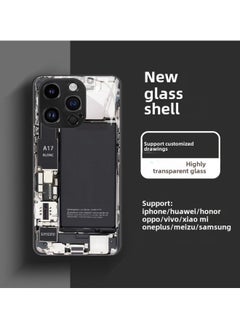 Circuit Board Phone Case For 13 14promax Creative 12 Cool 15 Model Glass Case Funny Digital Computer IPhone Protective Cover-Color:High Permeable Glass Shell-Graphite Black-GML128-Applicable Model:i