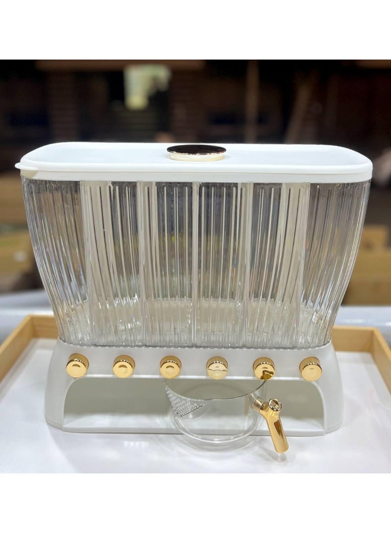 ديسبنسر بقوليات أكريليك 6 خانات مع دورق معيار – منظم أنيق للمطبخ لتخزين الحبوب والبقوليات R - Image 3