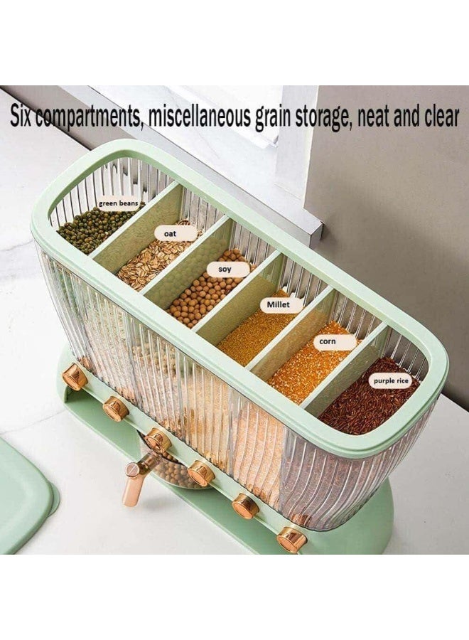 ديسبنسر بقوليات أكريليك 6 خانات مع دورق معيار – منظم أنيق للمطبخ لتخزين الحبوب والبقوليات R - Image 2