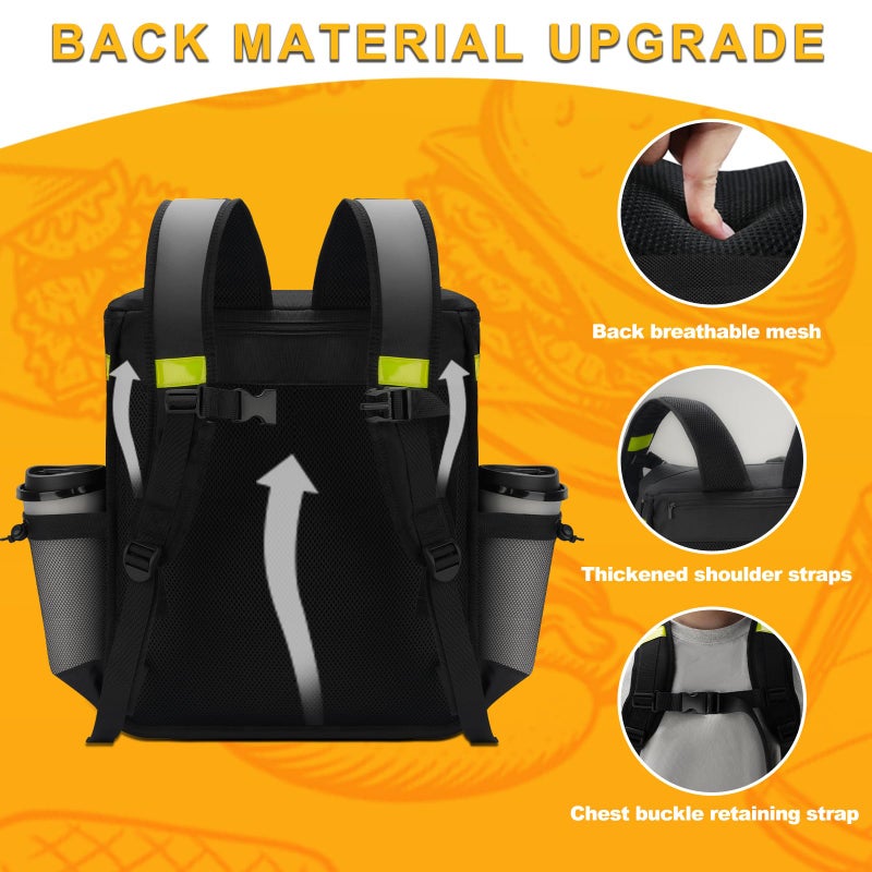 Ytonet Food Delivery Backpack with 7 Cup Holders, XX-Large Expandable Delivery Bag for Hot/Cold Food with Reflective Strip, Insulated Pizza Bags Fits for Bike, Uber-Eats, Grubhub, Doordash, Black - Image 4
