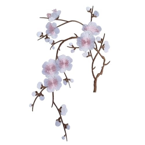 S.A.V.I Cherry Blossom Embroidered Patch – 3D Floral Applique, Pink & White, 8.4x6.3 in – Iron-On/Sew-On for DIY Clothes, Jeans, Jackets, Backpacks, Fabric Stickers – Heat Press Craft Accessory (White-pink) - Image 1