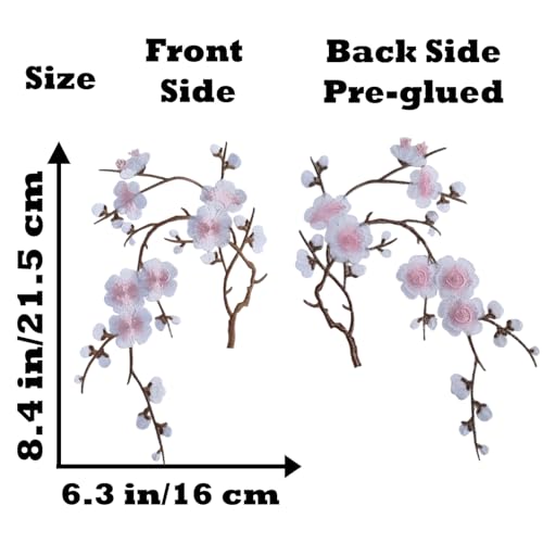 S.A.V.I Cherry Blossom Embroidered Patch – 3D Floral Applique, Pink & White, 8.4x6.3 in – Iron-On/Sew-On for DIY Clothes, Jeans, Jackets, Backpacks, Fabric Stickers – Heat Press Craft Accessory (White-pink) - Image 2