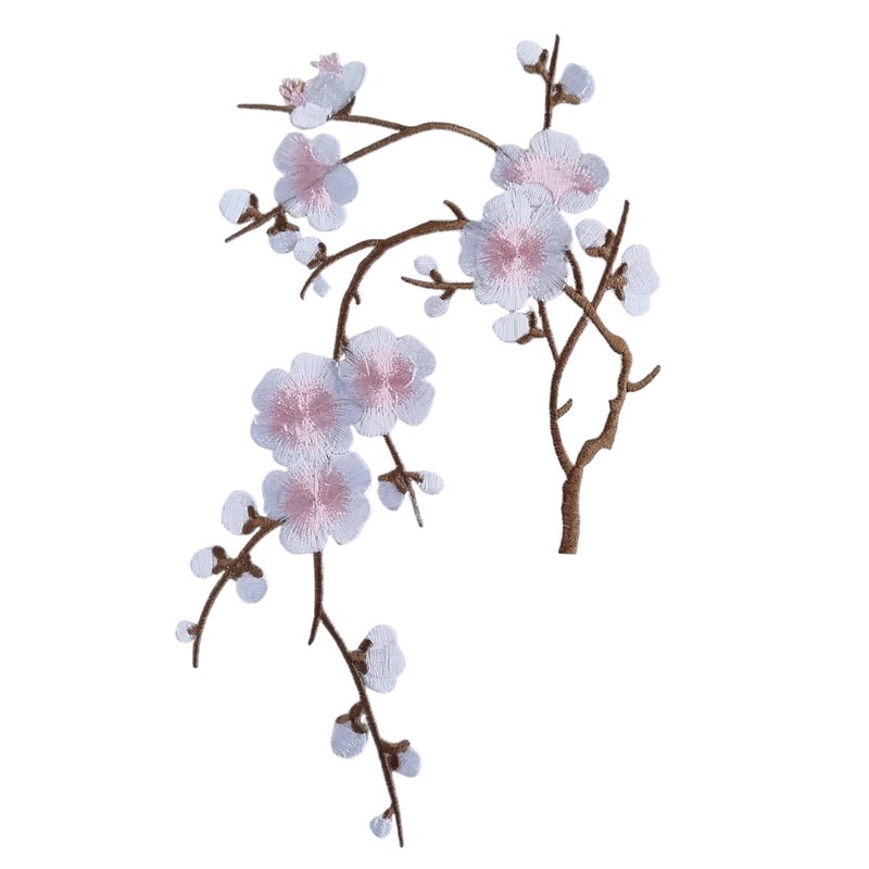 S.A.V.I Cherry Blossom Embroidered Patch – 3D Floral Applique, Pink & White, 8.4x6.3 in – Iron-On/Sew-On for DIY Clothes, Jeans, Jackets, Backpacks, Fabric Stickers – Heat Press Craft Accessory (White-pink) - Image 5