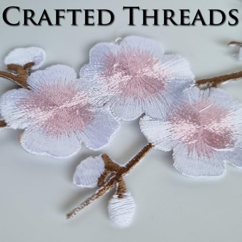 S.A.V.I Cherry Blossom Embroidered Patch – 3D Floral Applique, Pink & White, 8.4x6.3 in – Iron-On/Sew-On for DIY Clothes, Jeans, Jackets, Backpacks, Fabric Stickers – Heat Press Craft Accessory (White-pink) - Image 3