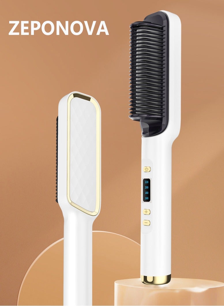 ZEPONOVA Hair Straightener Brush, Hair Straightener Comb, hair curling comb, Fast Heating & Anti-Scald, 4 temp Setting, Perfect for hair Salon at Home (white) - Image 1