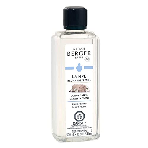 Maison Berger ميزون بيرجر - لمسة قطن - إعادة تعبئة عطر لمبة بيرجر - 16.9 أونصة (500 مل) - زيت عطر منزلي ومنقي للهواء - ملاحظات الورد، وزهرة البرتقال والفانيليا - Image 1