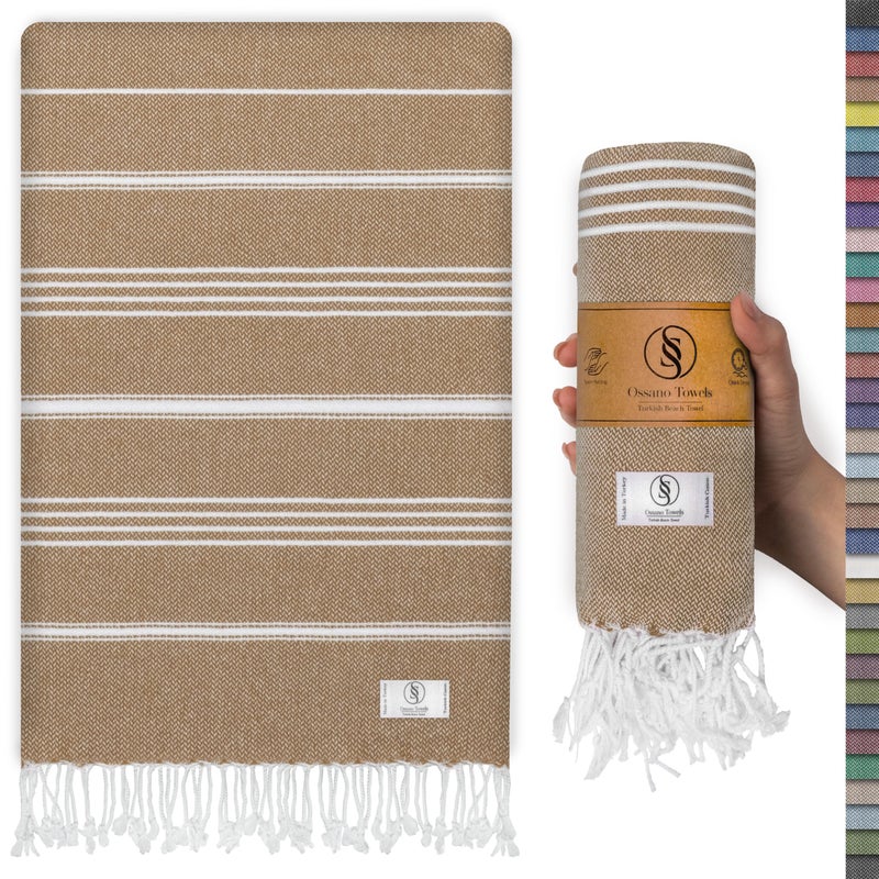 Ossano Towels Turkish Beach Towel - Oversized - Soft, Quick Dry, Sand Free, Absorbent Towels - Perfect for Beach, Travel, Pool and Bath (39x71) Latte - Image 1
