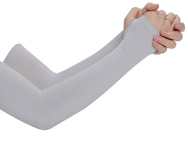 NESVIB 5 Pairs Biker/Sports Full Arm Fingerless Sleeves Gloves for UV, Dust, Summer, Sun Protection for men, Girls and Women (Black, Beige, White, Grey & Pink) - Image 5