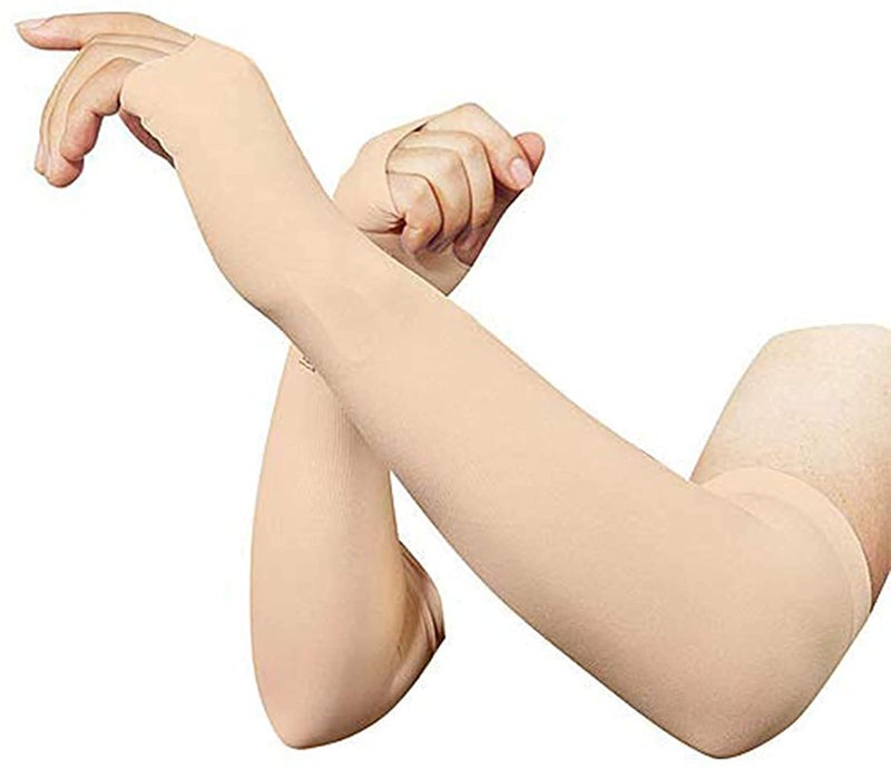 NESVIB 5 Pairs Biker/Sports Full Arm Fingerless Sleeves Gloves for UV, Dust, Summer, Sun Protection for men, Girls and Women (Black, Beige, White, Grey & Pink) - Image 3
