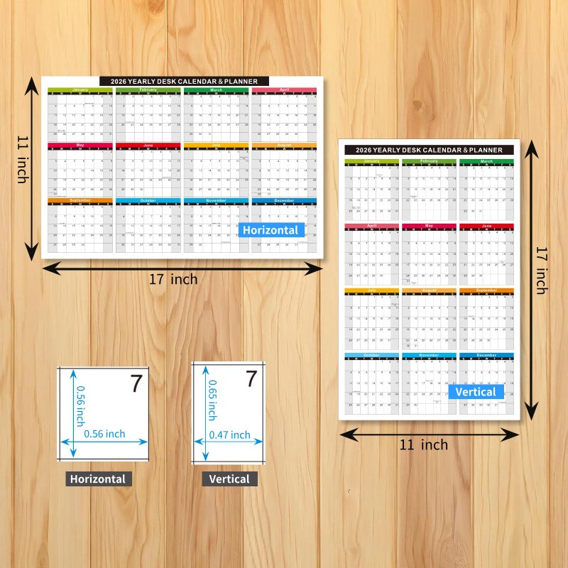 YvnShine 2026 Wall/Desk Calendar Set- 2-Pack 11x17 Inch Reversible (Vertical/Horizontal) Yearly Calendars (1 Thick Cardstock+1 Laminated) , Bonus 1-Pack Dry/Wet Erase Planner(Laminated) for Office, School, Home - Image 5