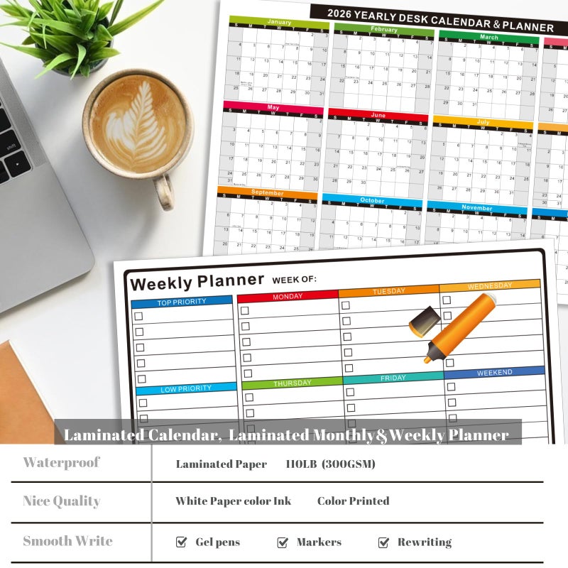 YvnShine 2026 Wall/Desk Calendar Set- 2-Pack 11x17 Inch Reversible (Vertical/Horizontal) Yearly Calendars (1 Thick Cardstock+1 Laminated) , Bonus 1-Pack Dry/Wet Erase Planner(Laminated) for Office, School, Home - Image 3